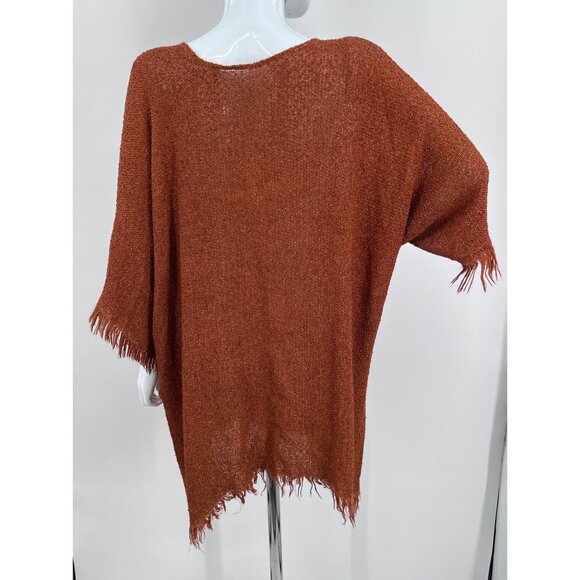 Novenka Moroccan Woven Fringe Tunic Top Eggplant Purple Rayon Cotton Linen - Picture 6 of 10